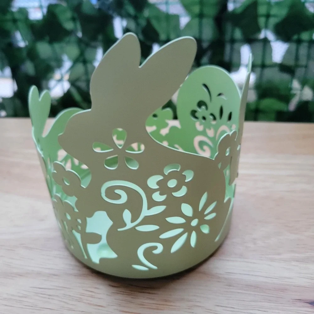 Easter Bunny Metal Tealight Candle Holder Light Green Cutout Spring Decor
